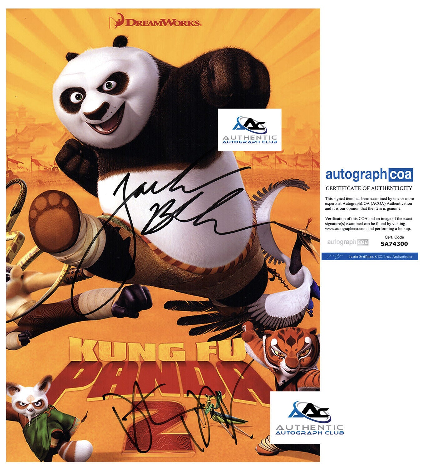 JACK BLACK AND DUSTIN HOFFMAN AUTOGRAPH SIGNED 10X15 PHOTO KUNG FU PANDA 2 ACOA