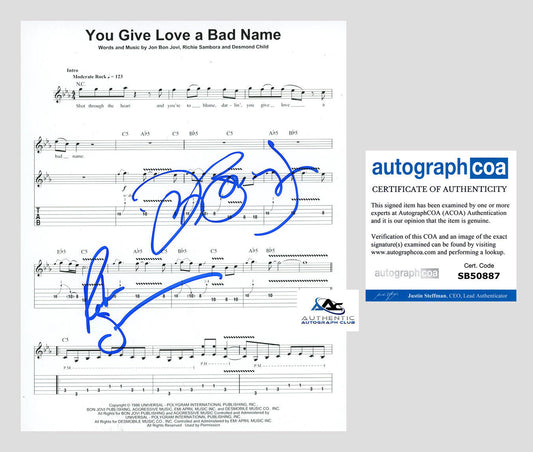 RICHIE SAMBORA AND JON BON JOVI AUTOGRAPH SIGNED YOU GIVE LOVE SHEET MUSIC ACOA