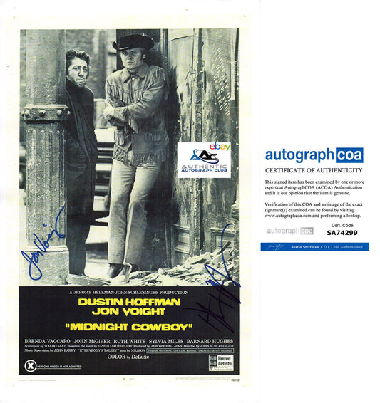 DUSTIN HOFFMAN AND JON VOIGHT AUTOGRAPH SIGNED 11X17 PHOT0 MIDNIGHT COWBOY ACOA