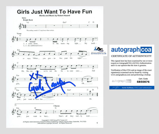 CYNDI LAUPER AUTOGRAPH SIGNED GIRLS JUST WANT TO HAVE FUN SHEET MUSIC ACOA