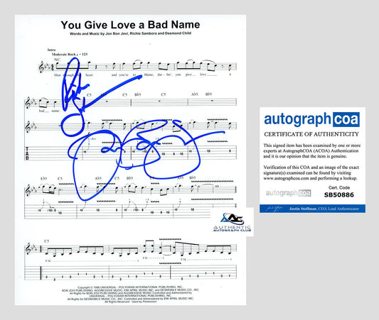 RICHIE SAMBORA AND JON BON JOVI AUTOGRAPH SIGNED YOU GIVE LOVE SHEET MUSIC ACOA