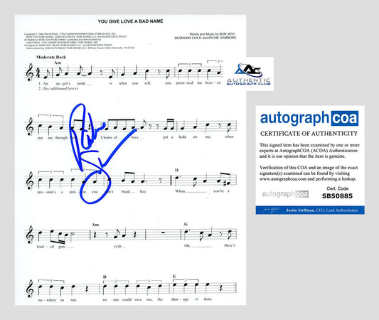 RICHIE SAMBORA AUTOGRAPH SIGNED BON JOVI YOU GIVE LOVE A BAD SHEET MUSIC ACOA