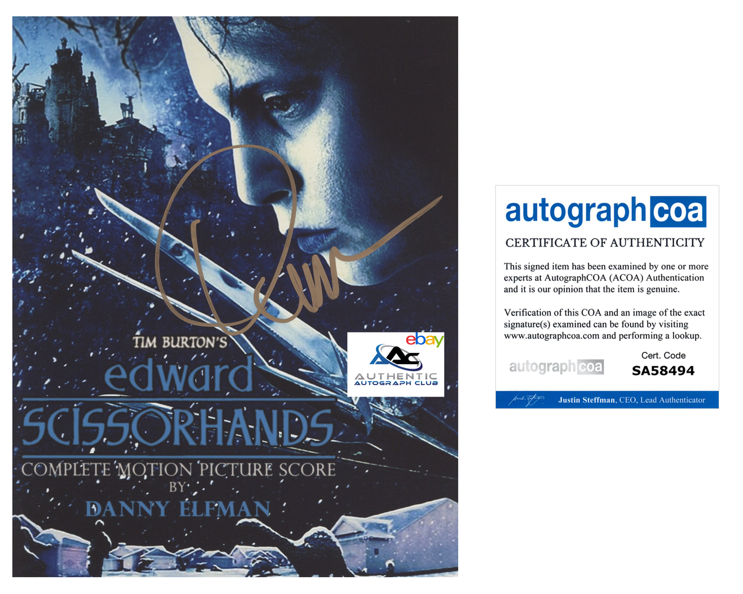 DANNY ELFMAN AUTOGRAPH SIGNED 8x10 PHOTO EDWARD SCISSORHANDS ACOA