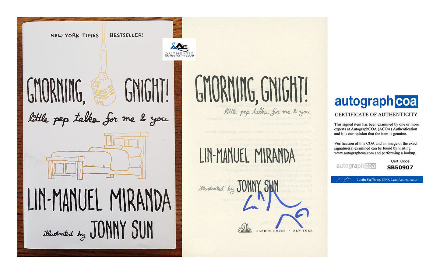 LIN MANUEL MIRANDA AUTOGRAPH SIGNED GMORNING GNIGHT BOOK ACOA