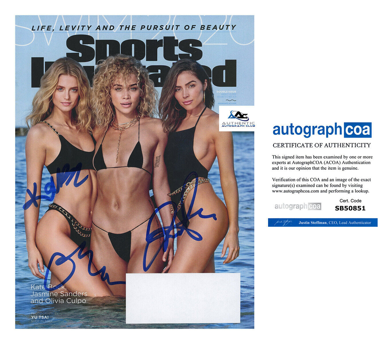 KATE BOCK, JASMINE SANDERS, OLIVIA CULPO AUTOGRAPH SIGNED SI MAGAZINE ACOA