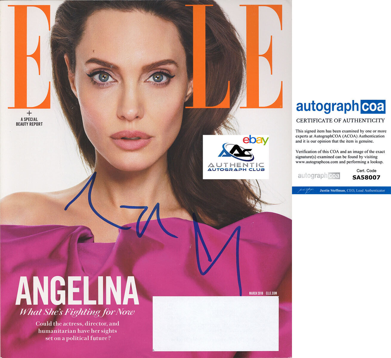 ANGELINA JOLIE AUTOGRAPH SIGNED ELLE MAGAZINE ACOA