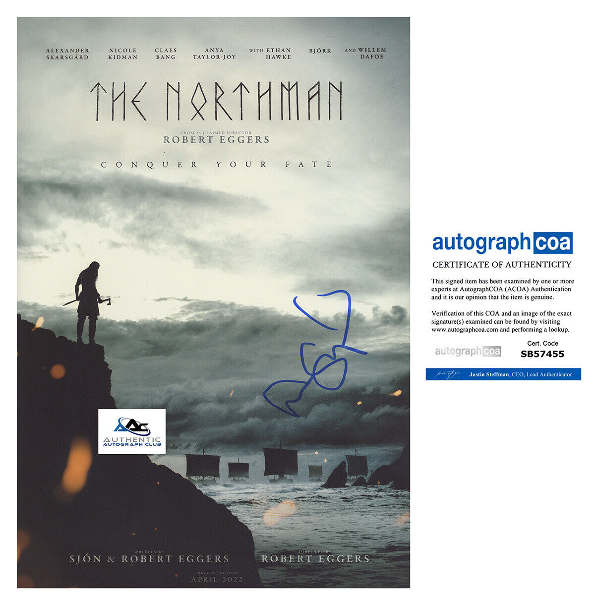 ALEXANDER SKARGARD AUTOGRAPH SIGNED 12x18 PHOTO THE NORTHMAN ACOA