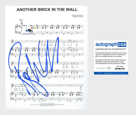 ROGER WATERS AUTOGRAPH SIGNED SHEET MUSIC PINK FLOYD ANOTHER BRICK IN THE ACOA