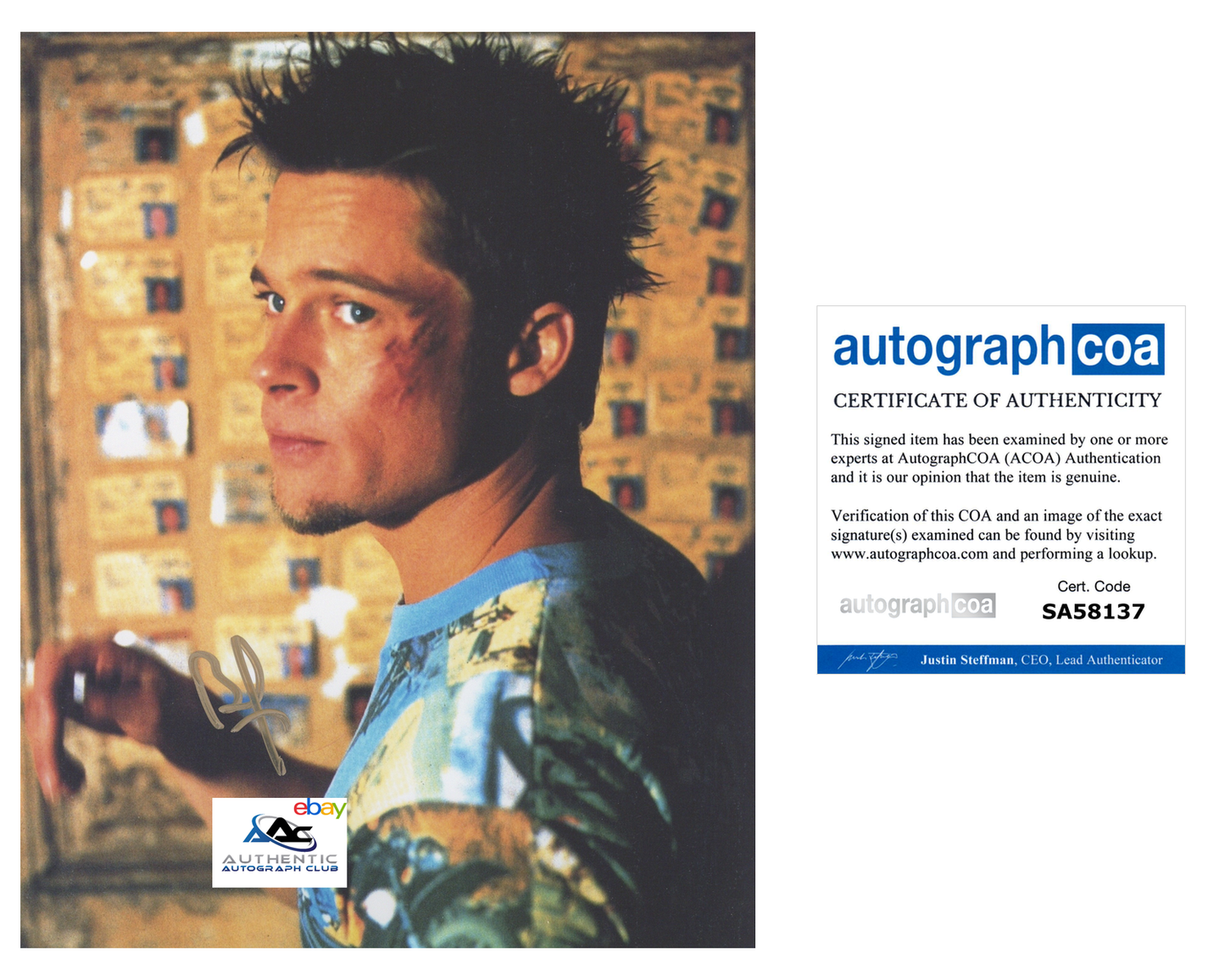 BRAD PITT AUTOGRAPH SIGNED 8x10 PHOTO FIGHT CLUB ACOA