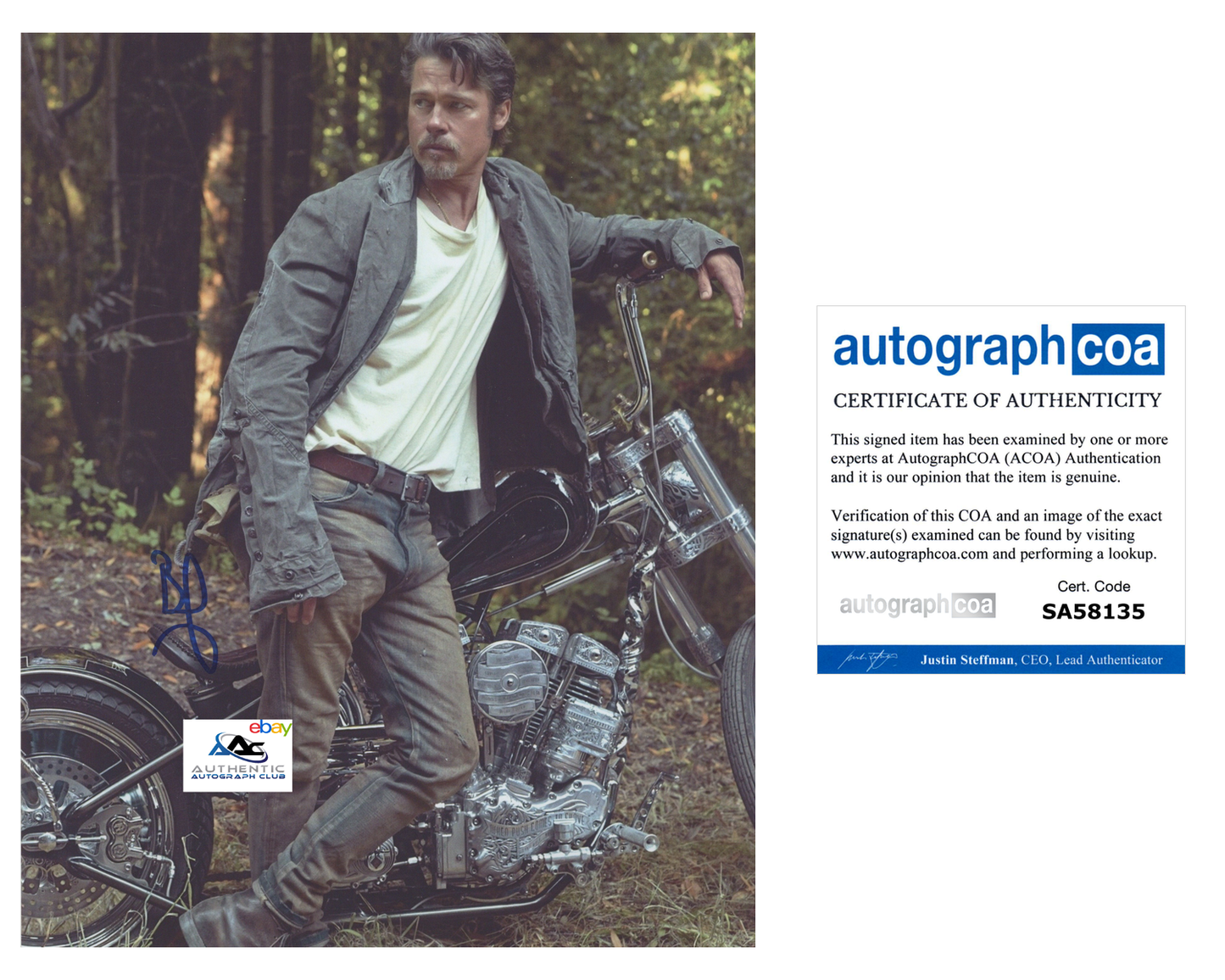 BRAD PITT AUTOGRAPH SIGNED 8x10 PHOTO ACOA