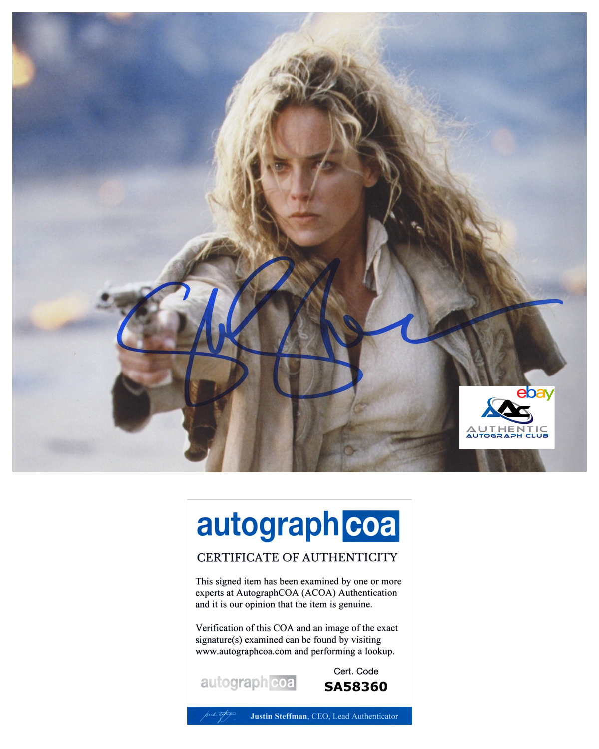 SHARON STONE AUTOGRAPH SIGNED 8x10 PHOTO THE QUICK AND THE DEAD ACOA