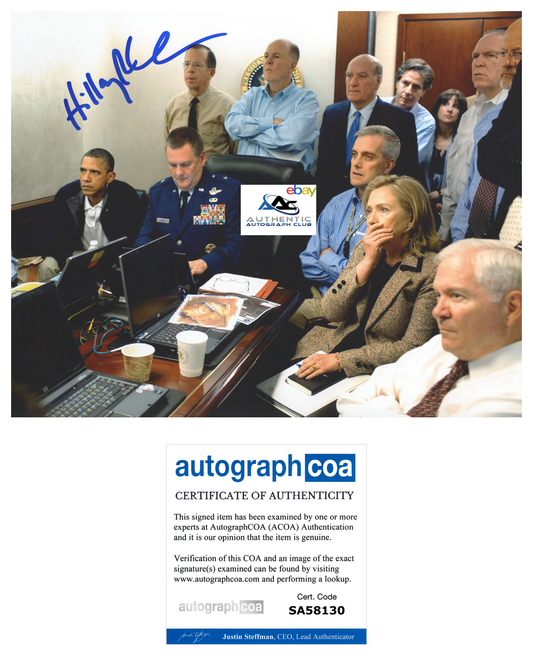 HILLARY CLINTON AUTOGRAPH SIGNED 8x10 PHOTO SITUATION ROOM WAR ROOM PHOTO ACOA