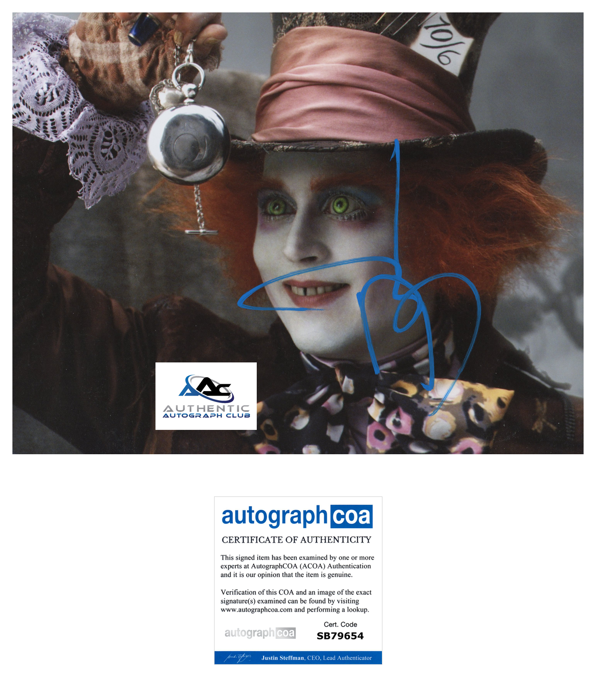 JOHNNY DEPP AUTOGRAPH SIGNED 8x10 PHOTO ALICE IN WONDERLAND MAD HATTER ACOA