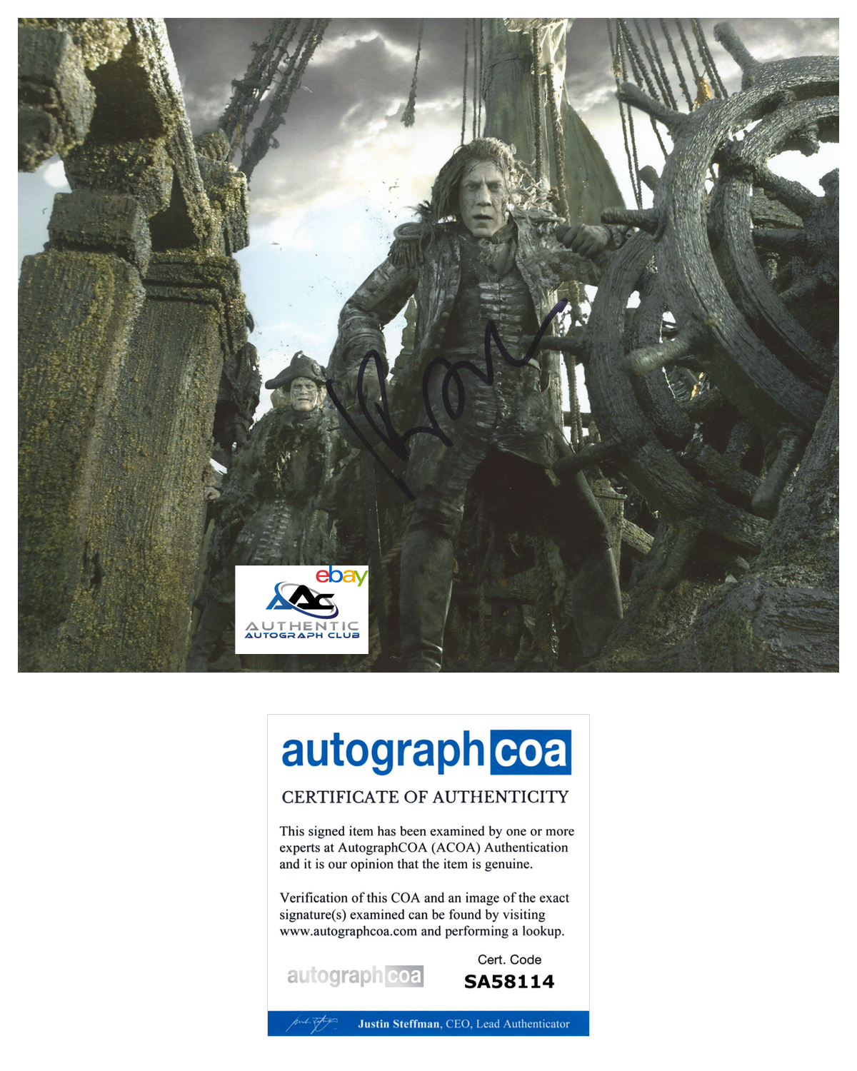 JAVIER BARDEM AUTOGRAPH SIGNED 8x10 PHOTO PIRATES OF THE CARIBBEAN ACOA