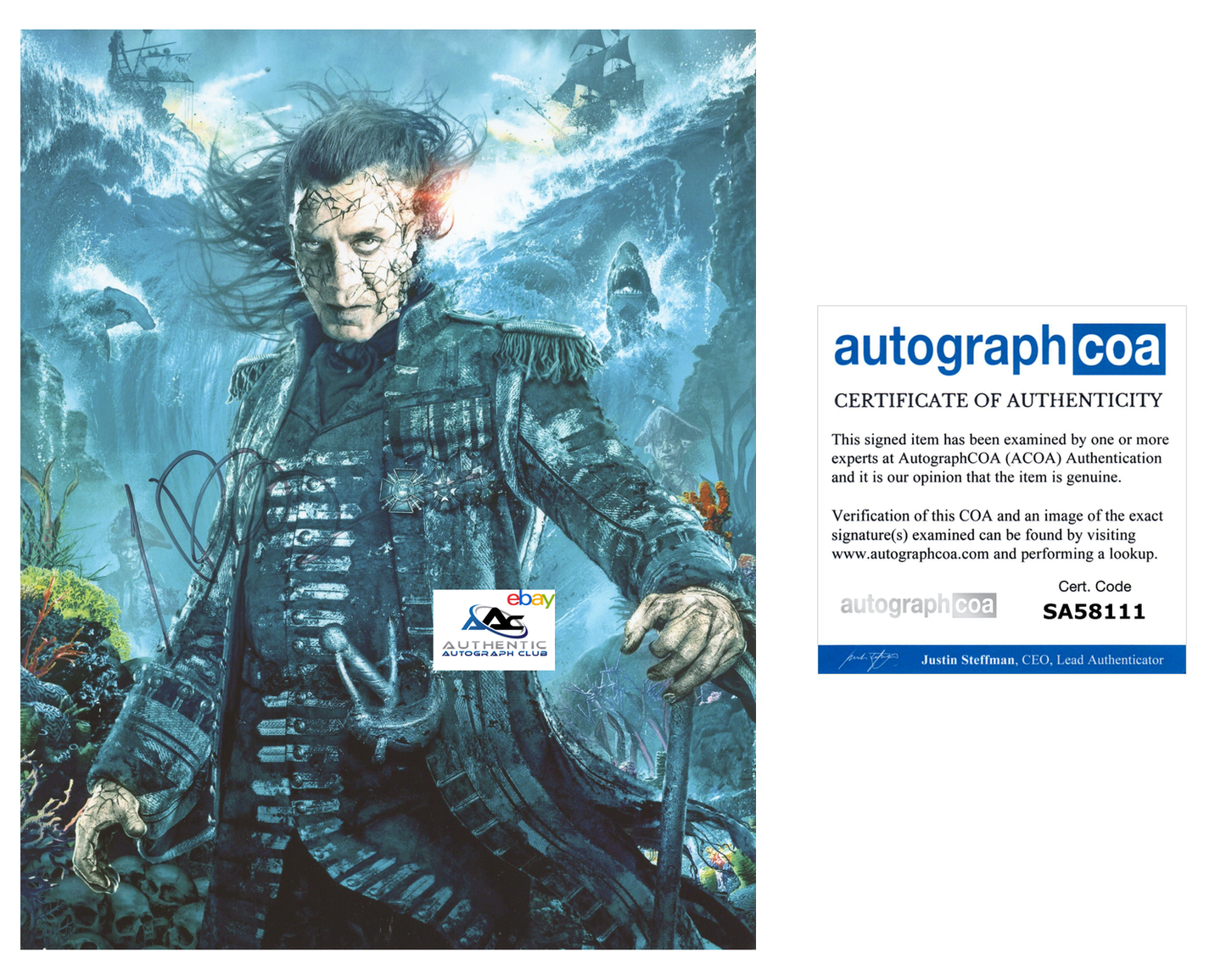 JAVIER BARDEM AUTOGRAPH SIGNED 8x10 PHOTO PIRATES OF THE CARIBBEAN ACOA