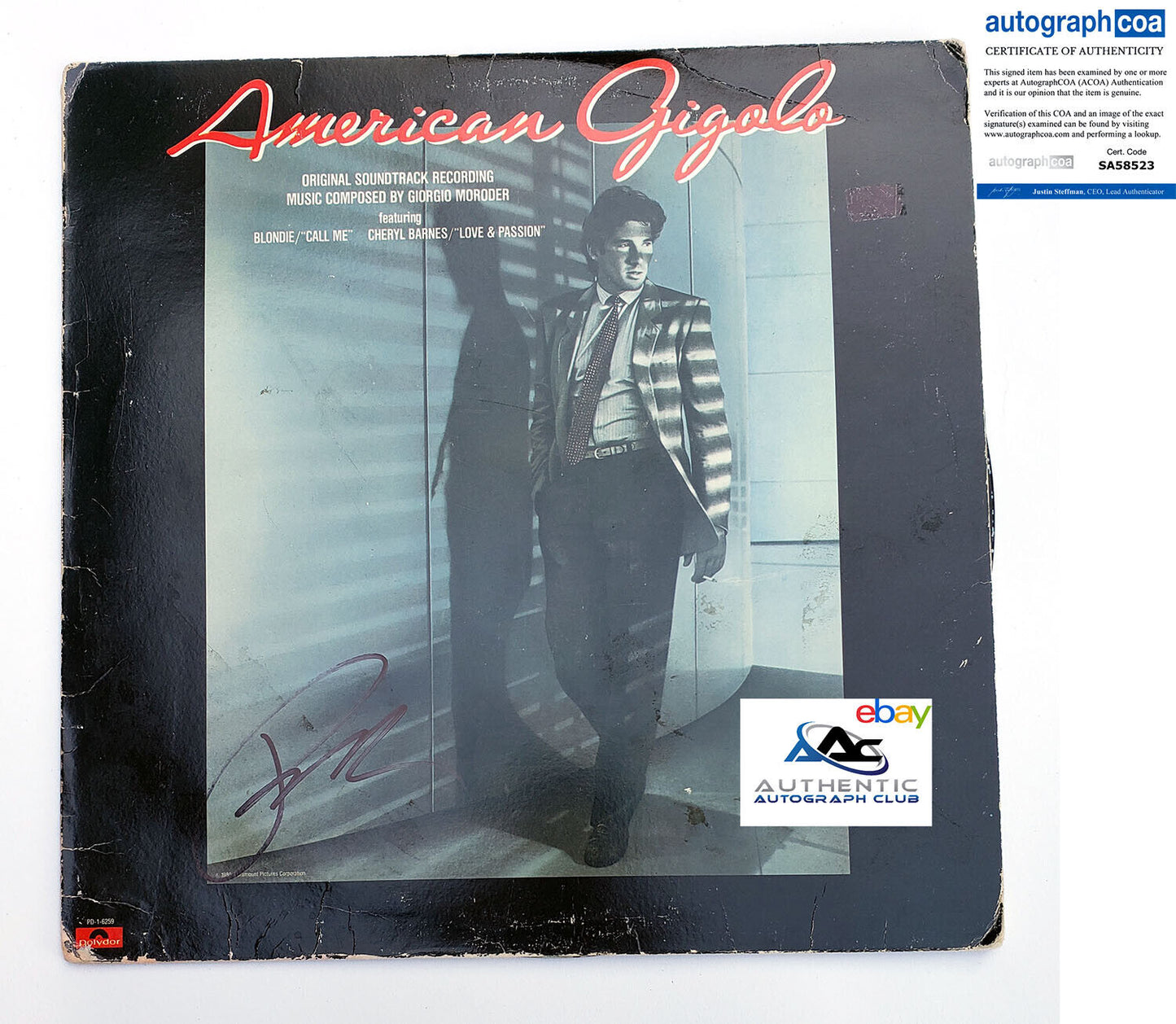 RICHARD GERE AUTOGRAPH SIGNED AMERICAN GIGALO ALBUM VINLY LP RECORD ACOA