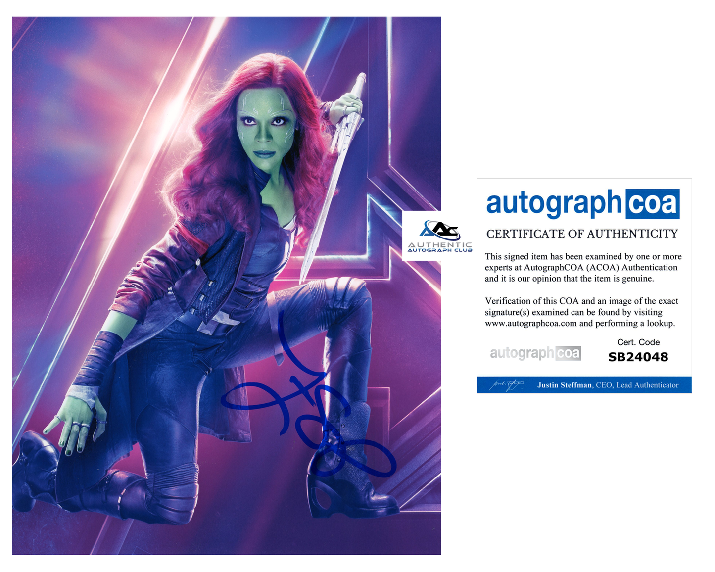 ZOE SALDANA AUTOGRAPH SIGNED 8x10 PHOTO GAMORA GUARDIANS OF THE GALAXY GOTG ACOA