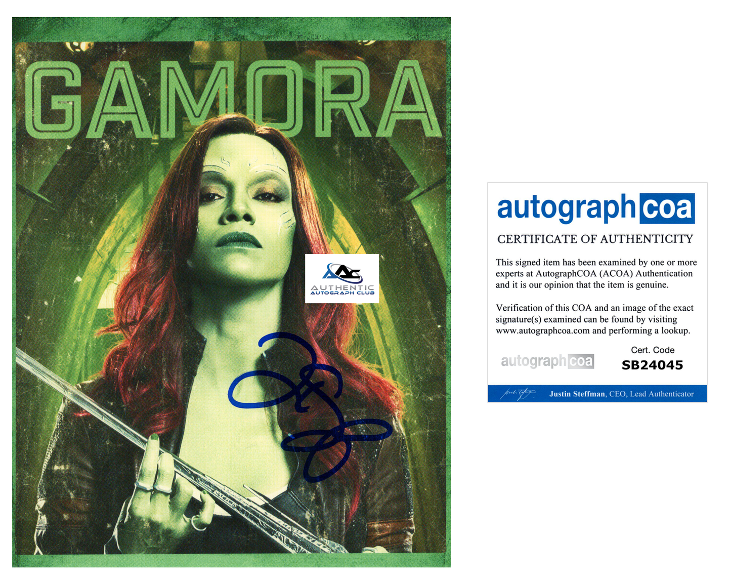 ZOE SALDANA AUTOGRAPH SIGNED 8x10 PHOTO GAMORA GUARDIANS OF THE GALAXY GOTG ACOA