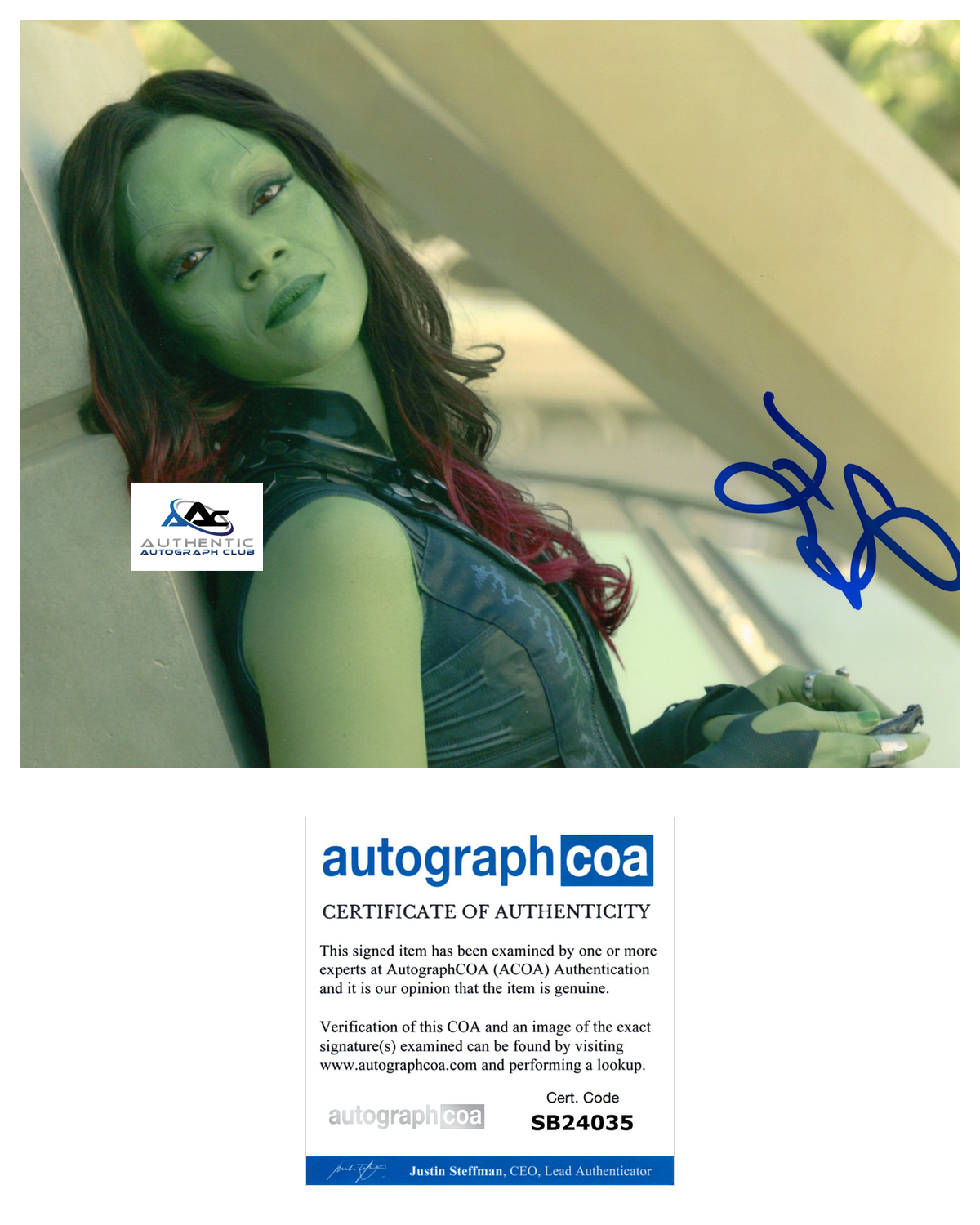 ZOE SALDANA AUTOGRAPH SIGNED 8x10 PHOTO GAMORA GUARDIANS OF THE GALAXY ACOA