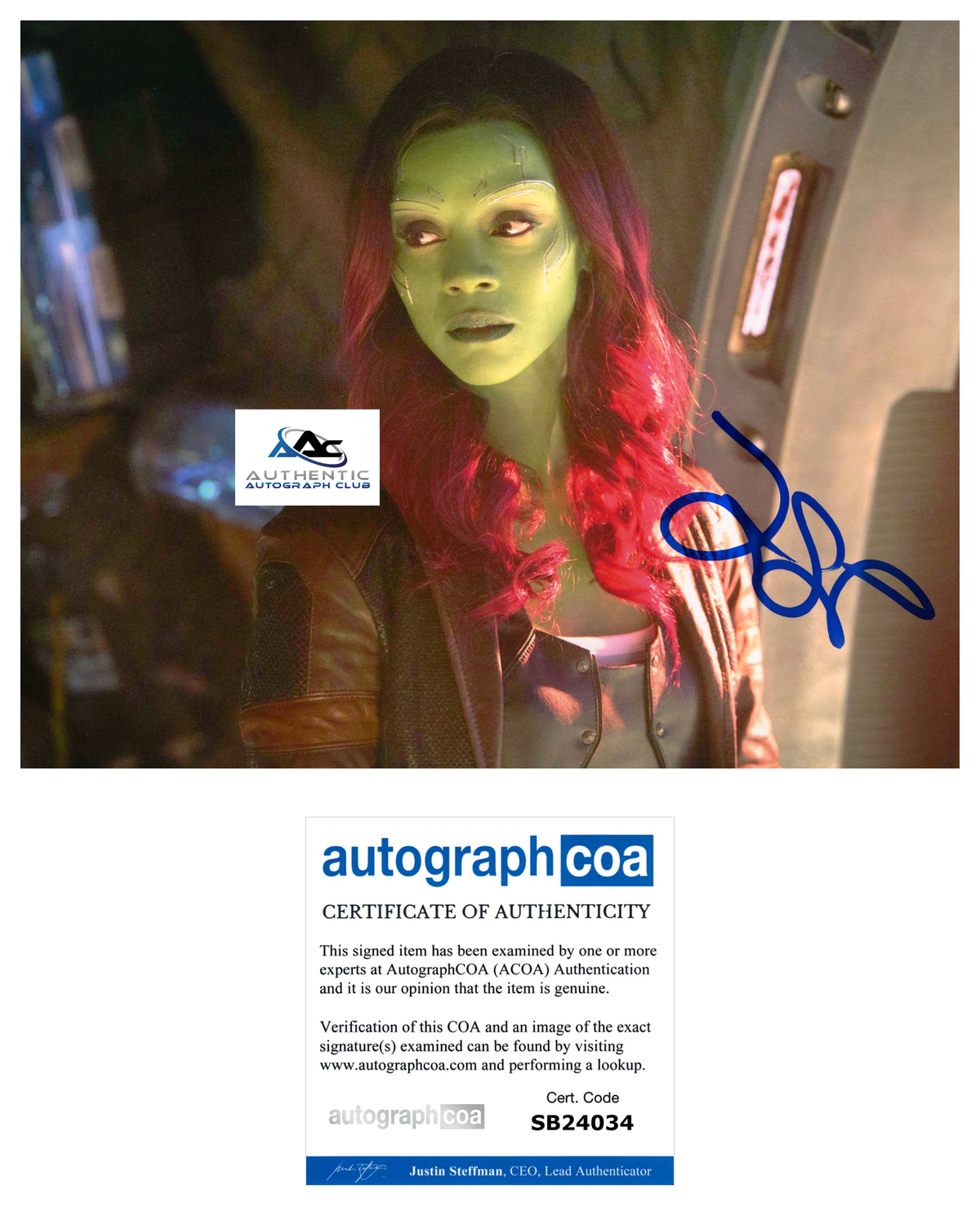 ZOE SALDANA AUTOGRAPH SIGNED 8x10 PHOTO GAMORA GUARDIANS OF THE GALAXY ACOA