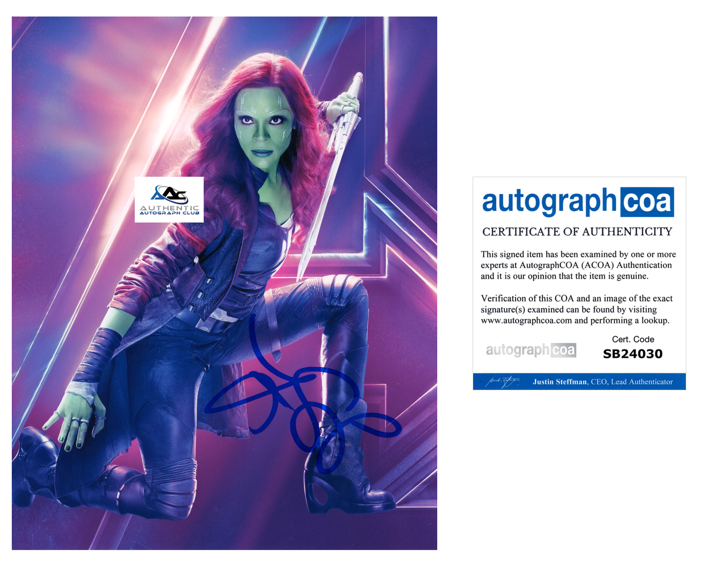 ZOE SALDANA AUTOGRAPH SIGNED 8x10 PHOTO GAMORA GUARDIANS OF THE GALAXY ACOA