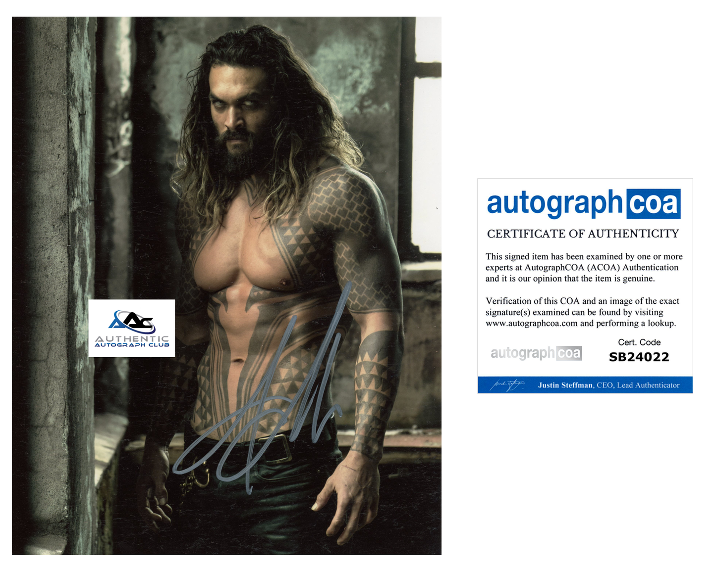 JASON MOMOA AUTOGRAPH SIGNED 8x10 PHOTO AQUAMAN JUSTICE LEAGUE ACOA