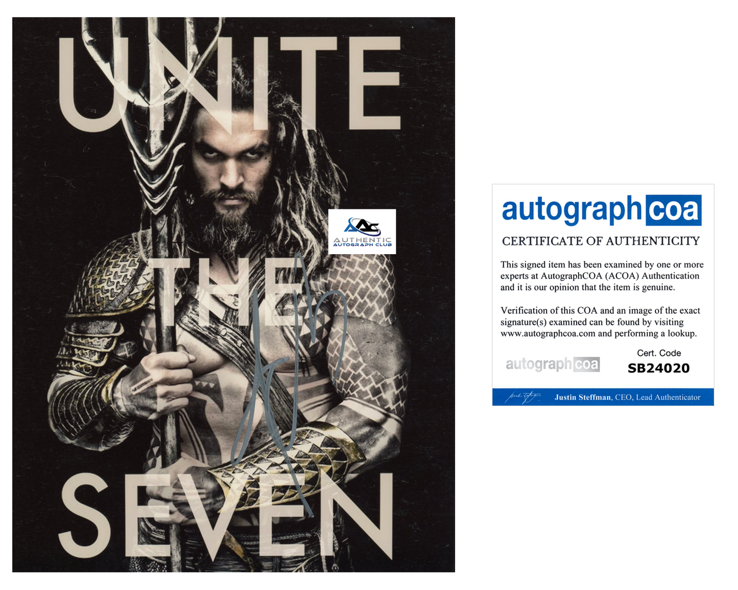 JASON MOMOA AUTOGRAPH SIGNED 8x10 PHOTO AQUAMAN JUSTICE LEAGUE ACOA