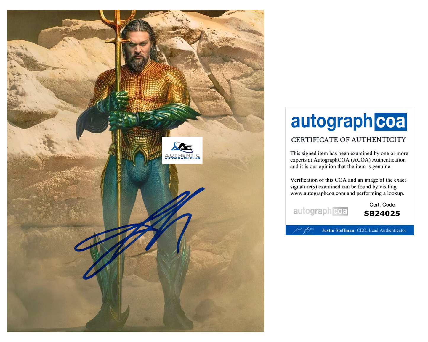 JASON MOMOA AUTOGRAPH SIGNED 8x10 PHOTO AQUAMAN JUSTICE LEAGUE ACOA