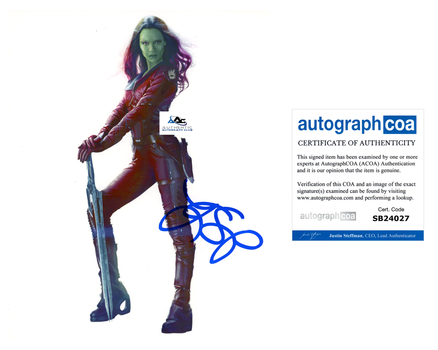 ZOE SALDANA AUTOGRAPH SIGNED 8x10 PHOTO GAMORA GUARDIANS OF THE GALAXY ACOA