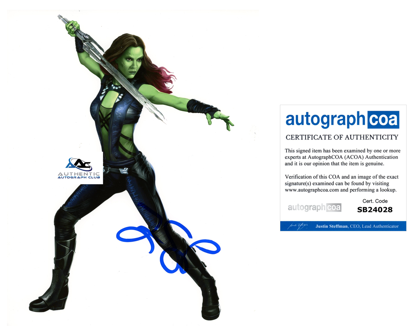 ZOE SALDANA AUTOGRAPH SIGNED 8x10 PHOTO GAMORA GUARDIANS OF THE GALAXY ACOA