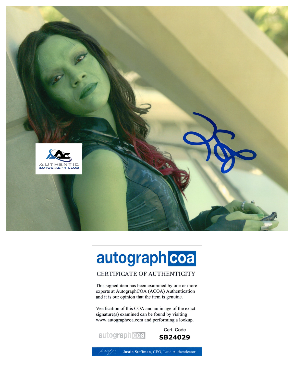 ZOE SALDANA AUTOGRAPH SIGNED 8x10 PHOTO GAMORA GUARDIANS OF THE GALAXY ACOA