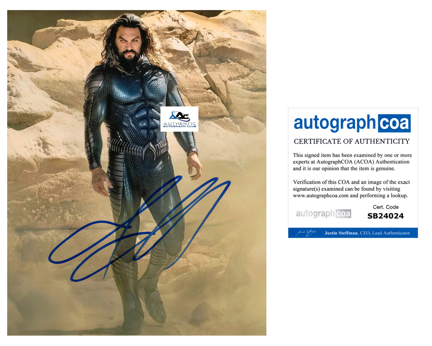 JASON MOMOA AUTOGRAPH SIGNED 8x10 PHOTO AQUAMAN JUSTICE LEAGUE ACOA