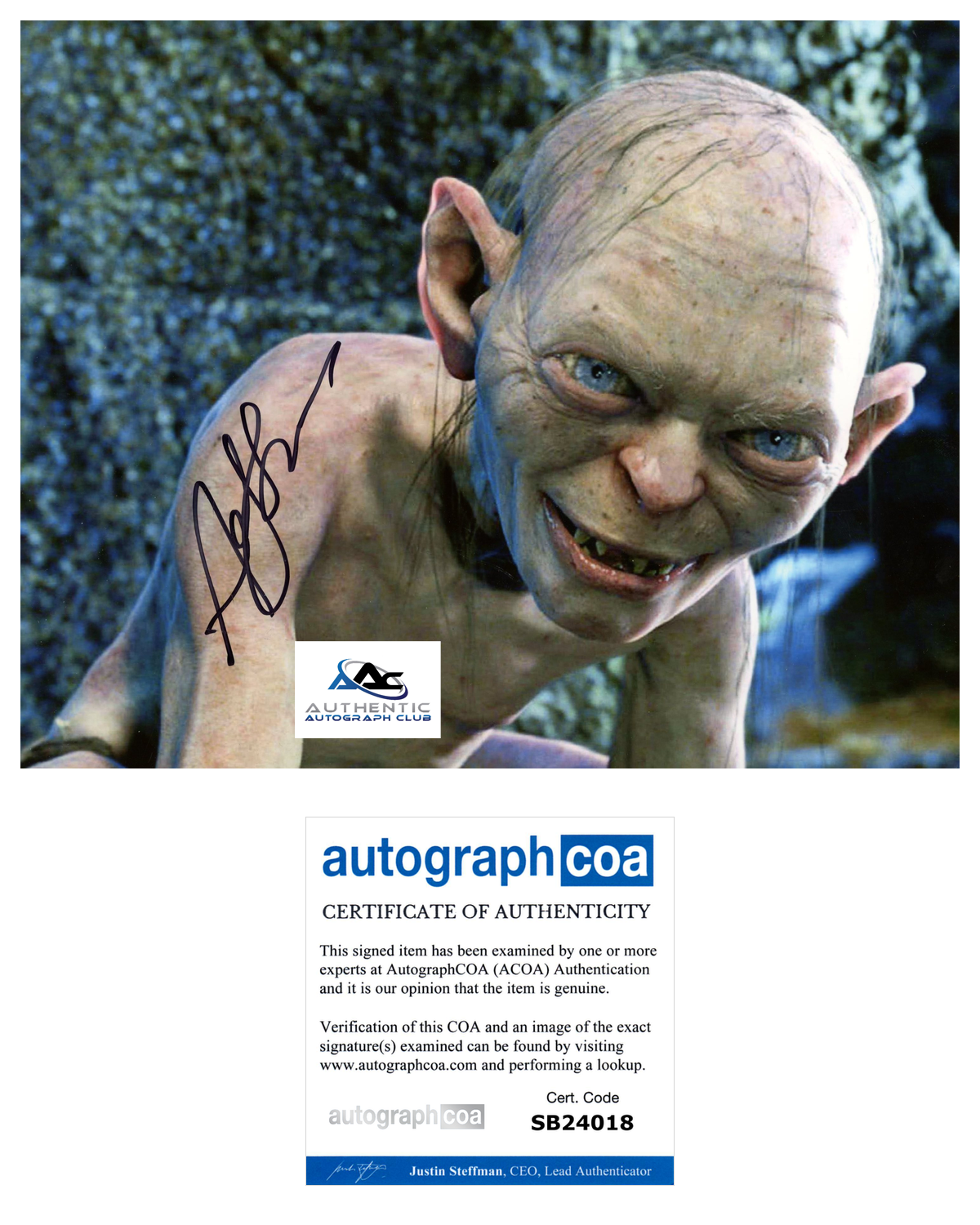 ANDY SERKIS AUTOGRAPH SIGNED 8x10 PHOTO GOLLUM SMEAGOL LORD OF THE RINGS ACOA