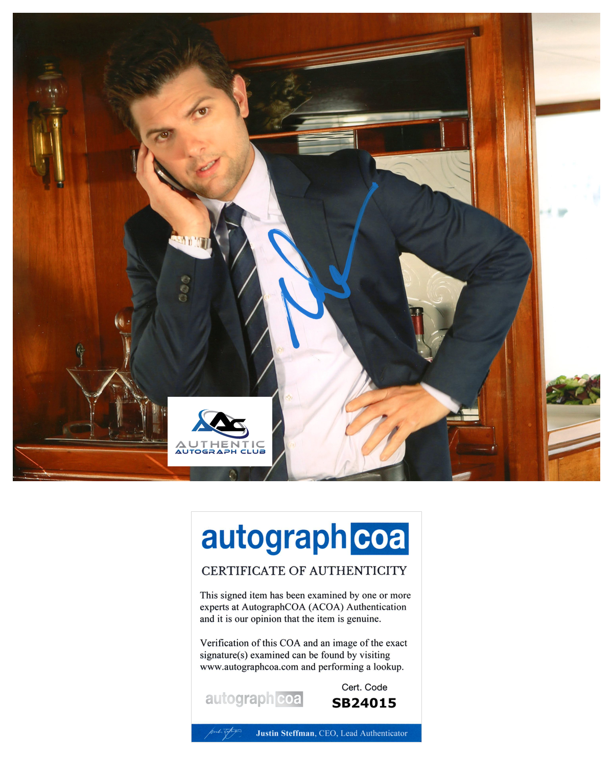 ADAM SCOTT AUTOGRAPH SIGNED 8X10 PHOTO PARKS AND RECREATION ACOA