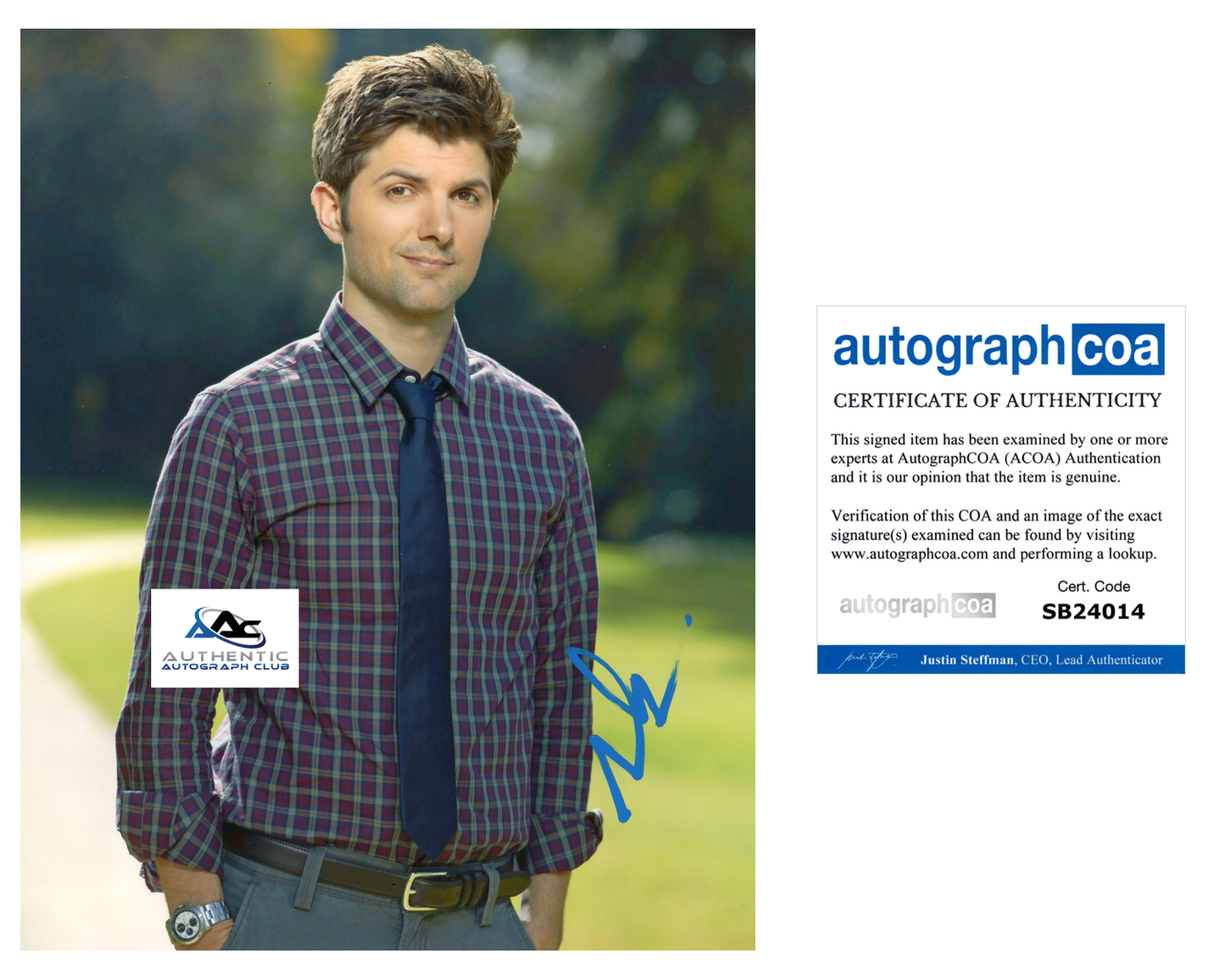 ADAM SCOTT AUTOGRAPH SIGNED 8X10 PHOTO PARKS AND RECREATION ACOA