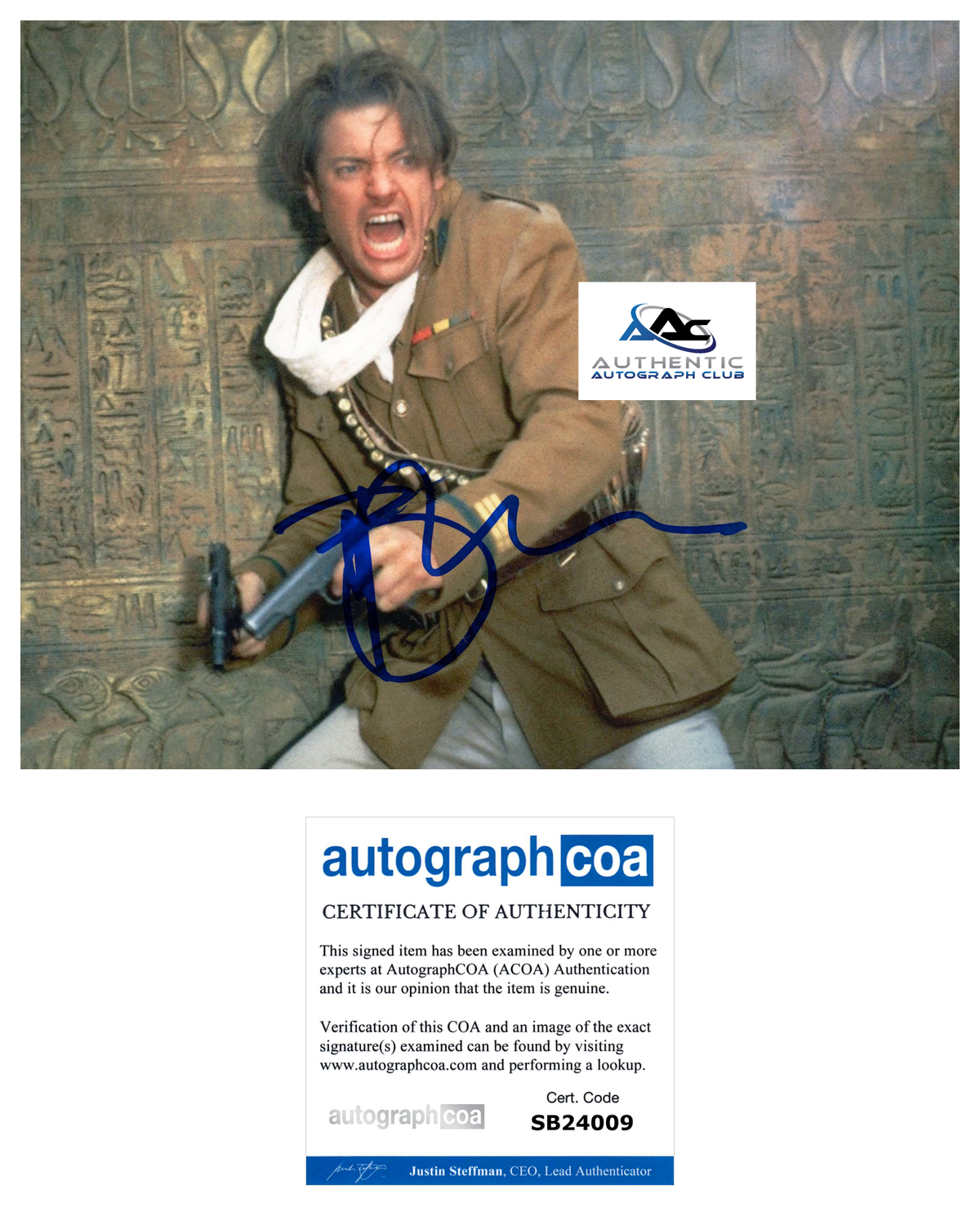 BRENDAN FRASER AUTOGRAPH SIGNED 8X10 PHOTO THE MUMMY ACOA