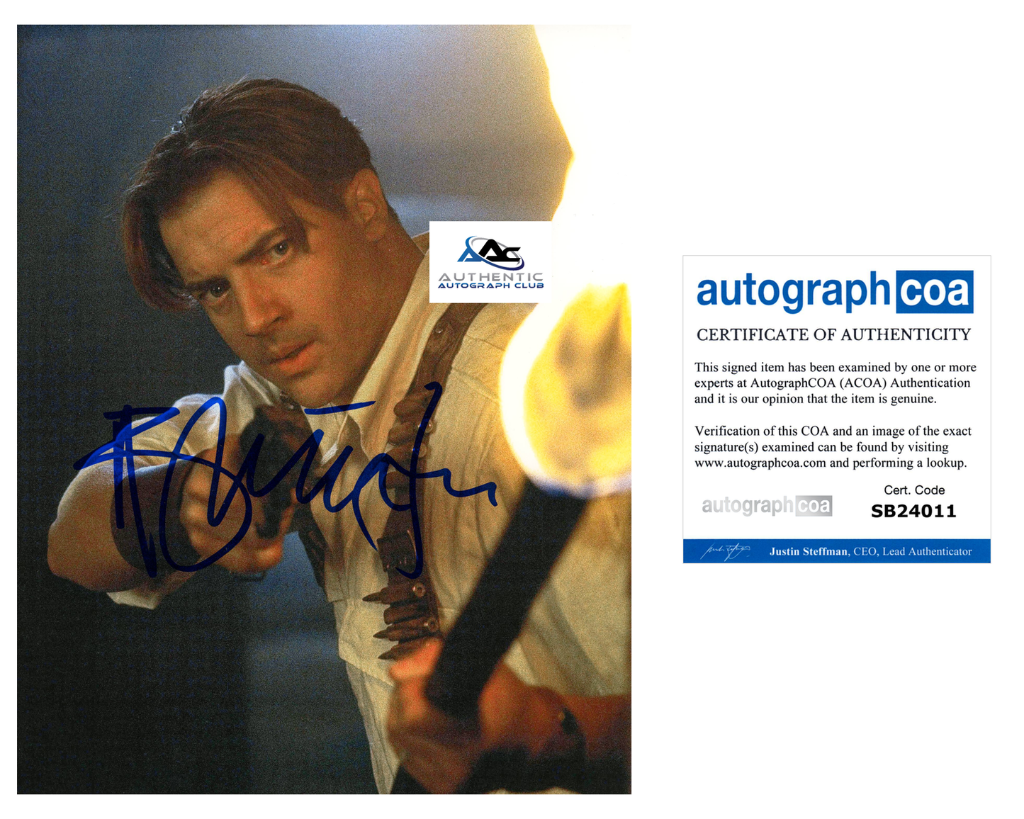 BRENDAN FRASER AUTOGRAPH SIGNED 8X10 PHOTO THE MUMMY ACOA