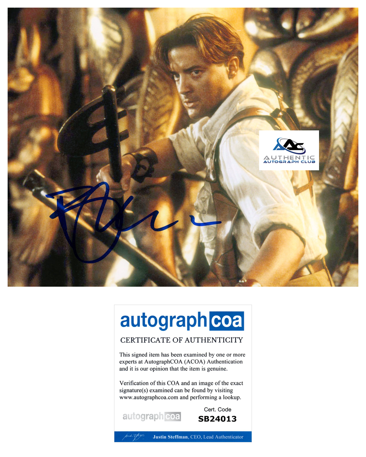 BRENDAN FRASER AUTOGRAPH SIGNED 8X10 PHOTO THE MUMMY ACOA