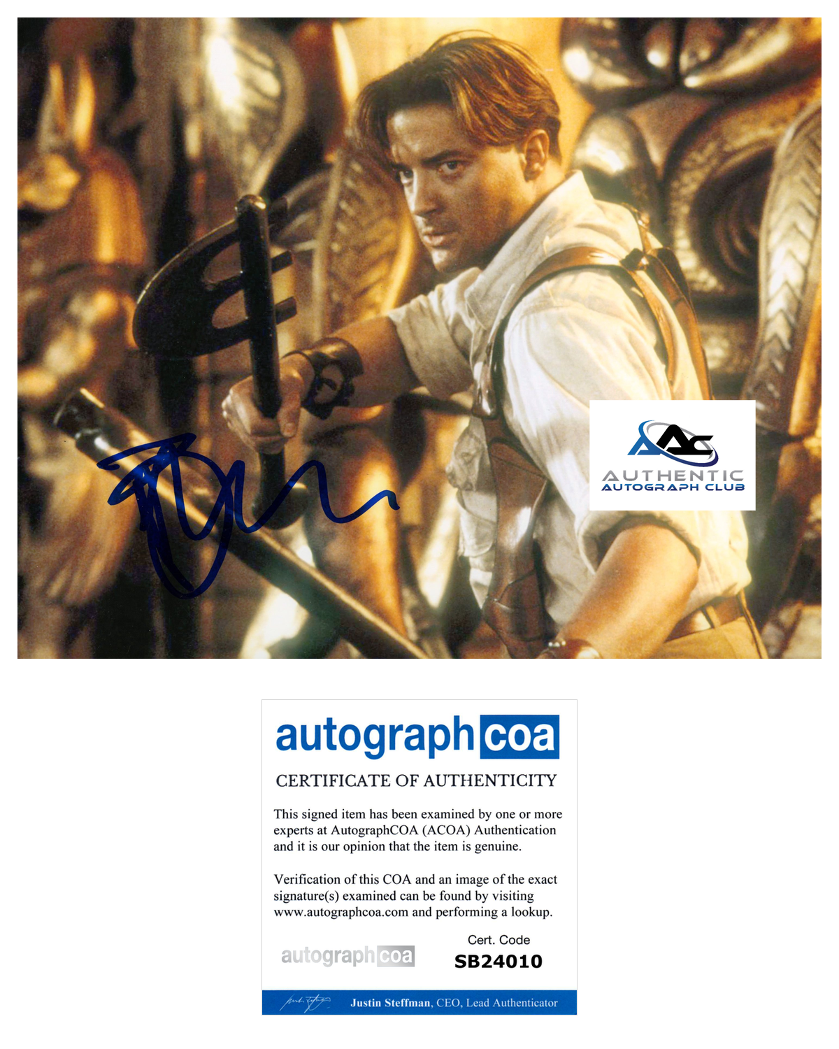 BRENDAN FRASER AUTOGRAPH SIGNED 8X10 PHOTO THE MUMMY ACOA