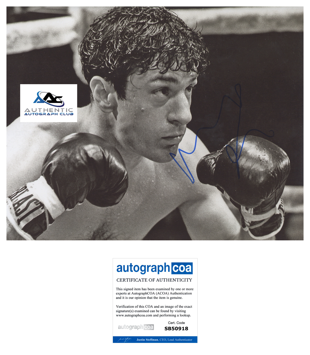 ROBERT DENIRO AUTOGRAPH SIGNED 11x14 PHOTO RAGING BULL ACOA