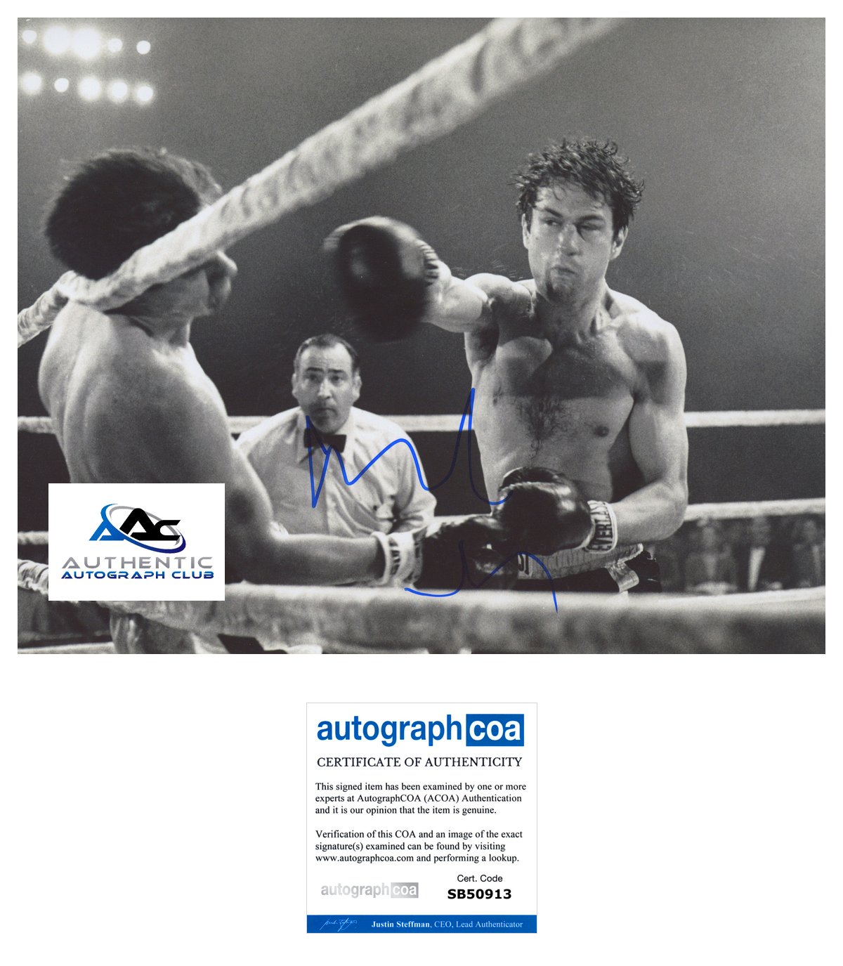 ROBERT DENIRO AUTOGRAPH SIGNED 11x14 PHOTO RAGING BULL ACOA