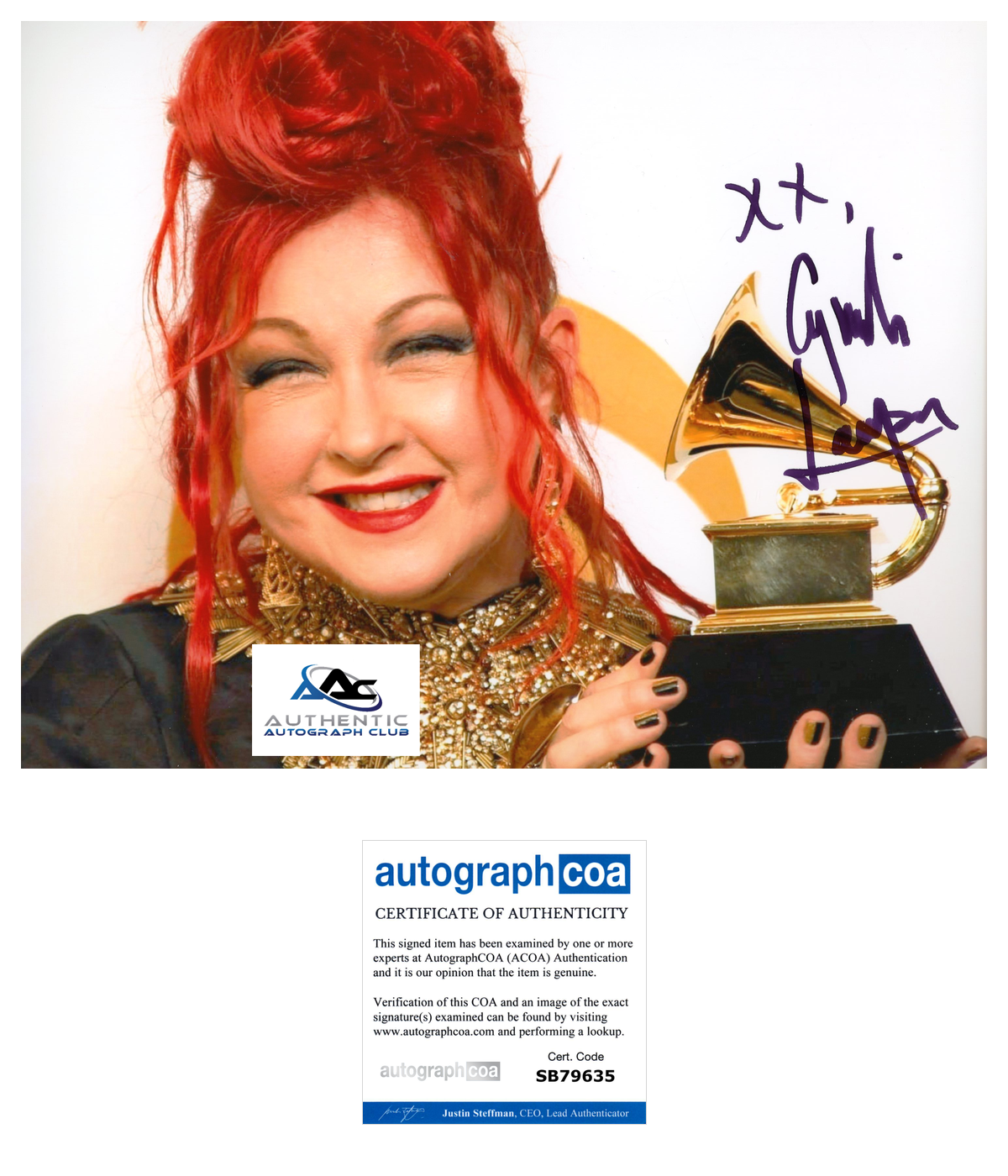 CYNDI LAUPER AUTOGRAPH SIGNED 8X10 PHOTO SINGER GIRLS JUST WANT TO HAVE FUN ACOA