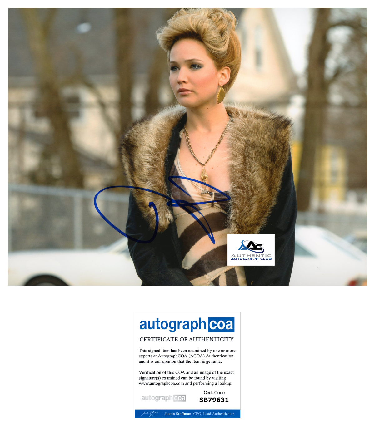 JENNIFER LAWRENCE AUTOGRAPH SIGNED 8x10 PHOTO AMERICAN HUSTLE ACOA