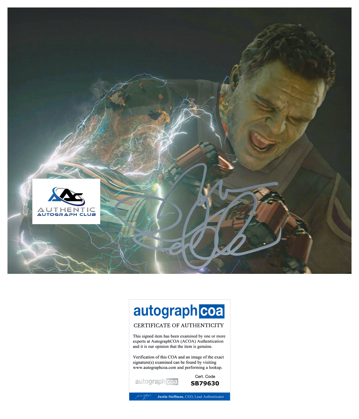 MARK RUFFALO AUTOGRAPH SIGNED 8x10 PHOTO THOR AVENGERS HULK INFINITY WAR ACOA