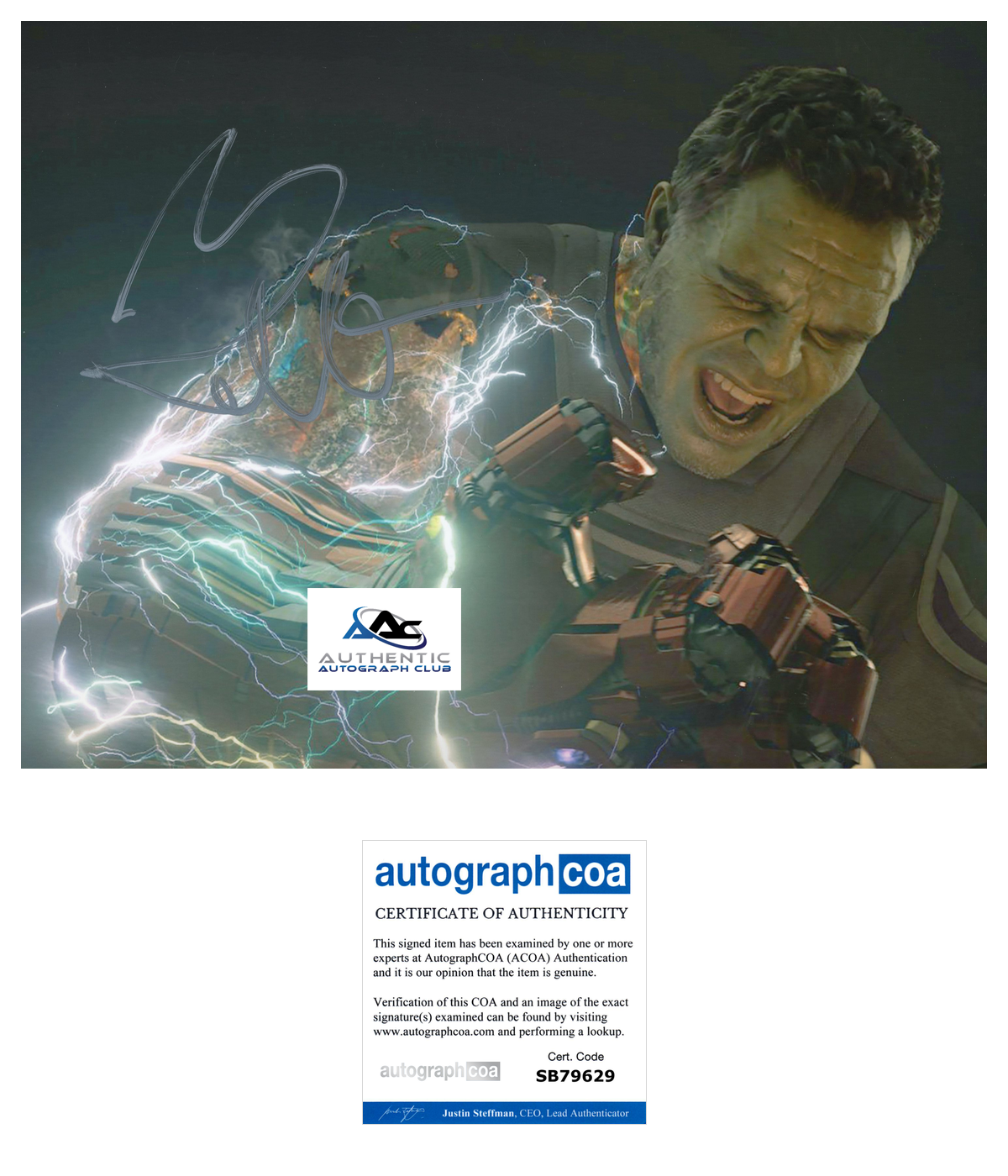 MARK RUFFALO AUTOGRAPH SIGNED 8x10 PHOTO THOR AVENGERS HULK INFINITY WAR ACOA