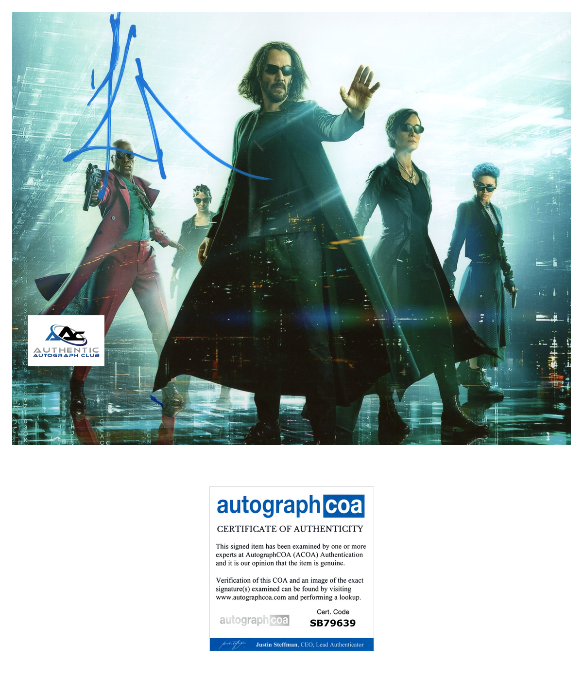 KEANU REEVES AUTOGRAPH SIGNED 8x10 PHOTO MATRIX ACOA