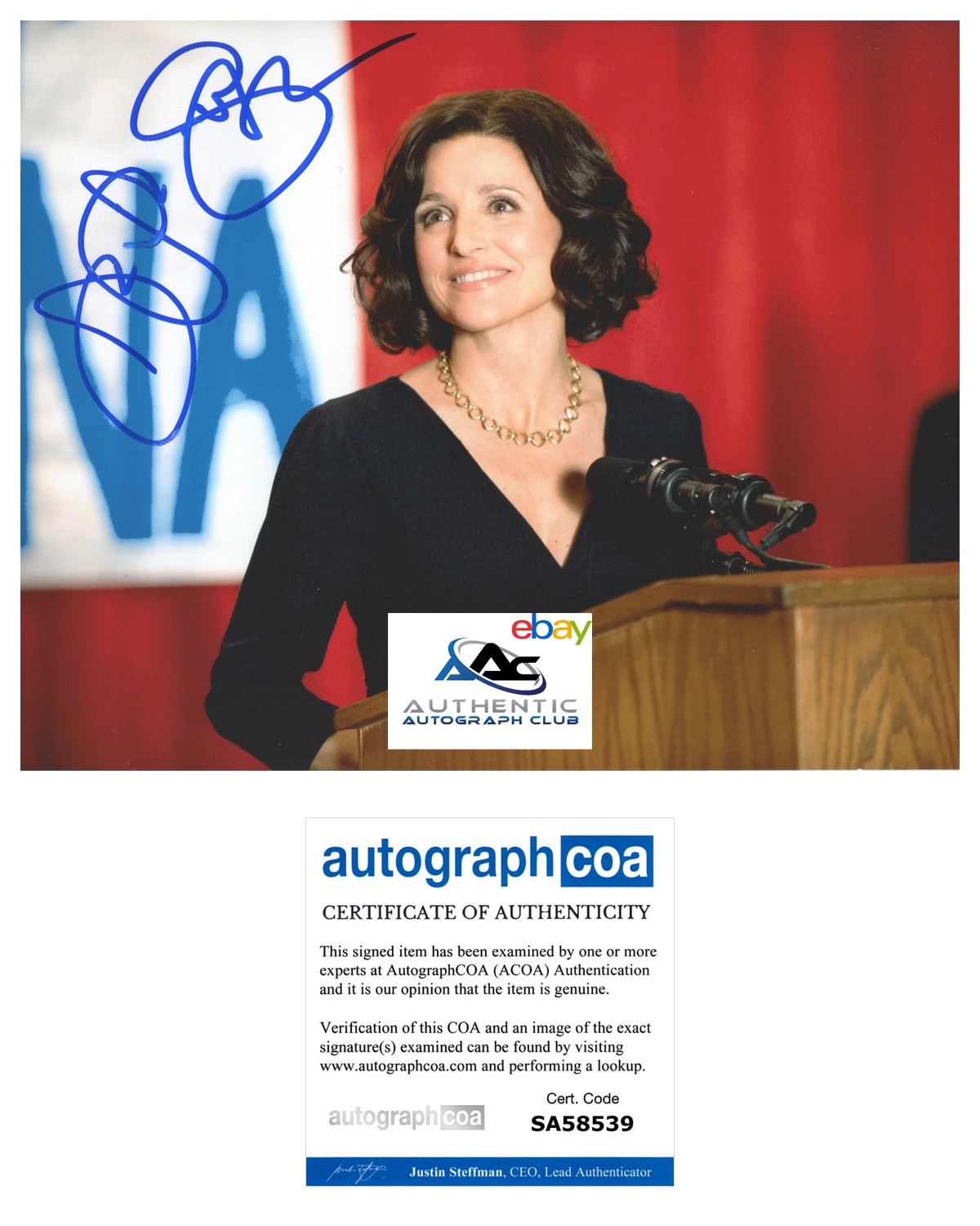 JULIA LOUIS DREYFUS AUTOGRAPH SIGNED 8X10 PHOTO VEEP SEINFELD ELAINE ACOA