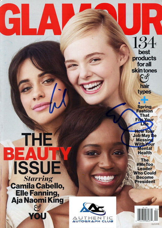 CAMILA CABELLO AND ELLE FANNING AUTOGRAPH SIGNED GLAMOUR MAGAZINE COA