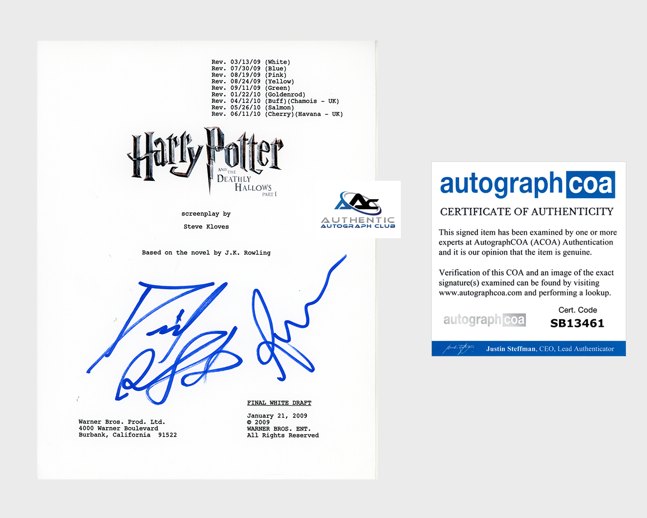 DANIEL RADCLIFFE AND RUPERT GRINT AUTOGRAPH SIGNED HARRY POTTER SCRIPT ACOA