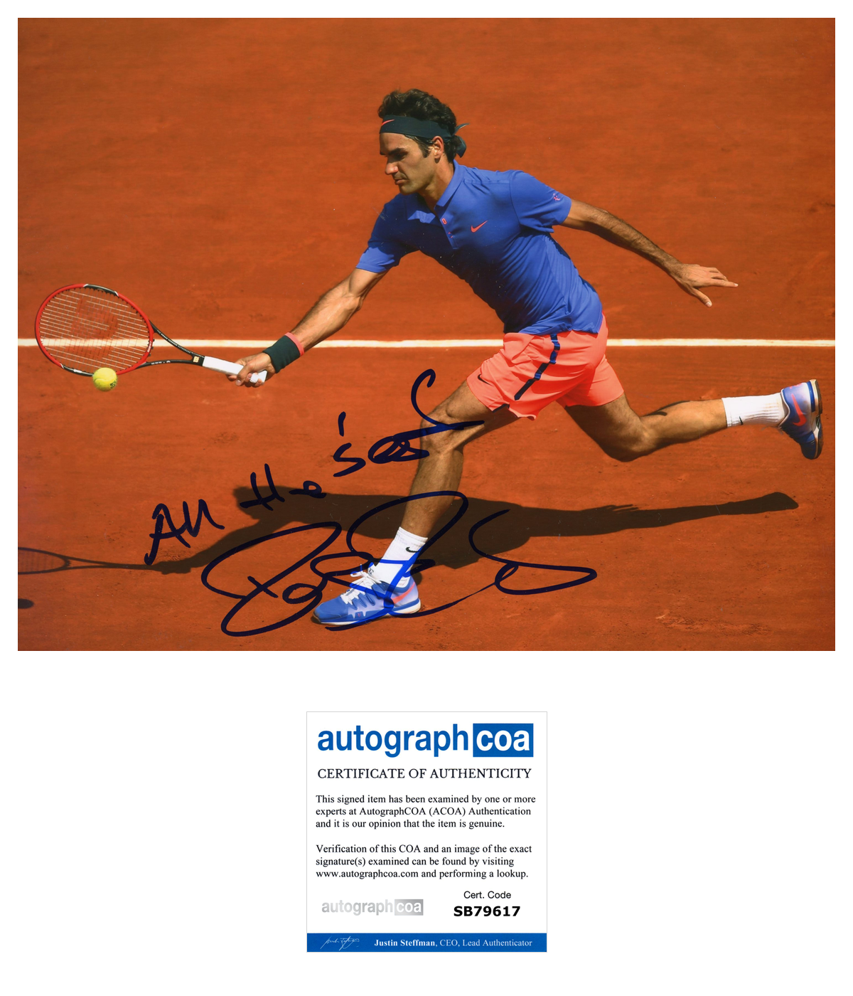 ROGER FEDERER AUTOGRAPH SIGNED 8x10 PHOTO TENNIS US OPEN FRENCH OPEN ACOA